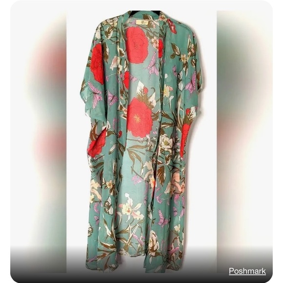 JC sunny just classic sheer blue floral / Van Gogh open kimono beach coverup o/s - Picture 9 of 9